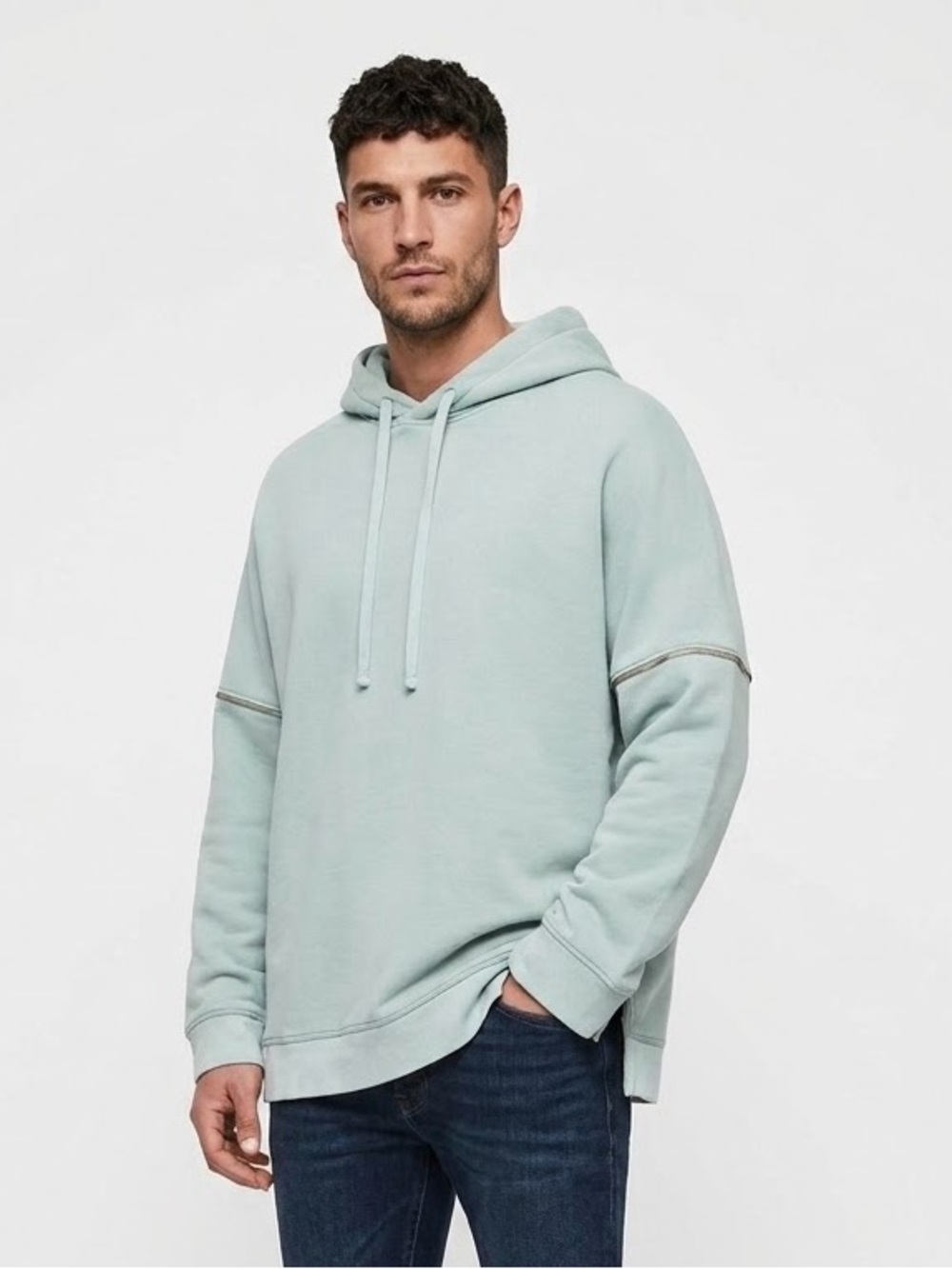 ALL SAINTS| MENS ZIPPER ACCENT HOODIE SWEATSHIRT
